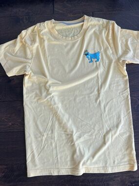 Men's Goat USA Short Sleeve Crewneck T-Shirt in Pale Yellow with Blue Goat Motif